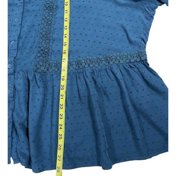 Lane Bryant Boho Peasant Shirt V Neck Button Lace Blue Plus Size 28 Top - Picture 7 of 11